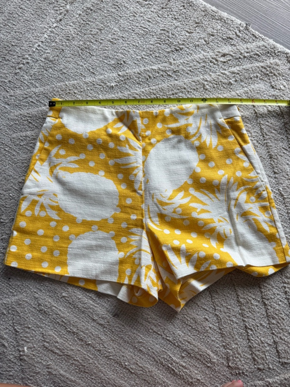 Ann Taylor Yellow and White Pineapple-Print High-Waist Shorts